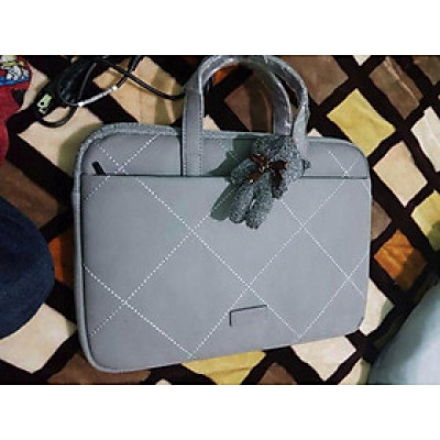 TÚI CHỐNG SỐC, CẶP ĐỰNG LAPTOP CHẤT DA CUTE SIÊU CHỐNG NƯỚC MÀU GHI ĐÁ TẶNG KÈM GẤU BÔNG