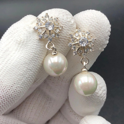 Hoa Tai , Bông Tai Nữ Bạc 925 Bông Tuyết Đính Đá Đính Đá Bạc Hiểu Minh HT368