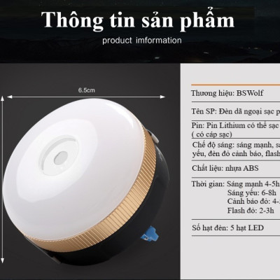 Đèn led dã ngoại sạc điện đa năng BSW-DJ008