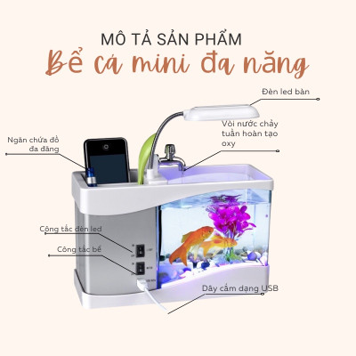 Bể Cá Mini Để Bàn Làm Việc 3 in 1 Kiêm Đồng Hồ  Siêu Dễ Thương Hàng Loại 1 - Chính Hãng MINIIN + Tặng sỏi trang trí bể cá,sỏi biển đủ kích thước - Màu Ngẫu Nhiên