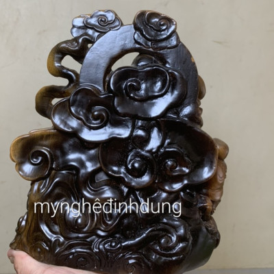 Tượng phật di lặc nhất lộc bằng gỗ bách xanh thơm nức sơn pu giả cổ kt cao 20x17x8cm 