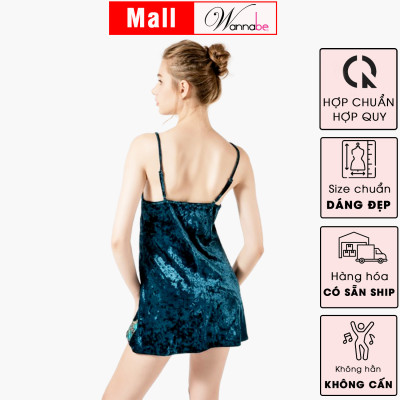 Đầm Ngủ Nhung Wannabe Velvet DN609 váy ngủ 2 dây phối ren hoa nổi bật quyến rũ
