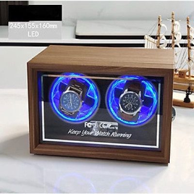 ￼Hộp Xoay Đồng Hồ Cơ 2 Chiếc Chất Liệu Gỗ Cao Cấp Có Đèn Led 4 Chế Độ Xoay
