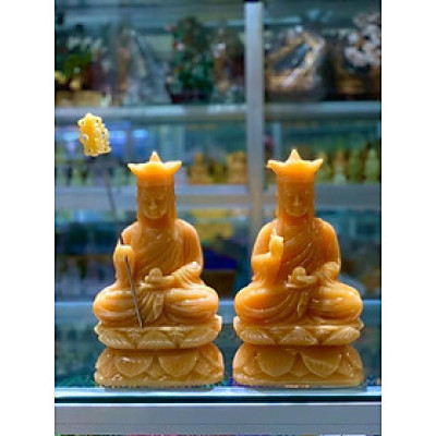 Tượng địa tạng vương bồ tát ngồi đài sen đá ngọc hoàng long - Cao 30cm