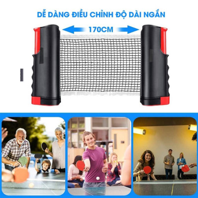 Trụ Kẹp Có Lưới Bóng Bàn Rút Gọn Chất Liệu ABS Cao Cấp Chiều Dài Điều Chỉnh Tới 1,7m Chọn Màu - Hãng dododios