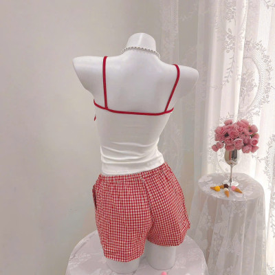 Bộ Đồ Ngủ Hello Kitty Cotton Hai Dây Quần Ngắn Đính Nơ Lưng Chun