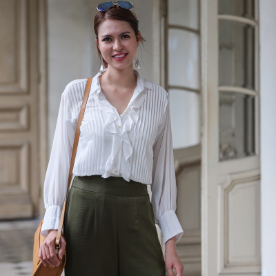 Áo Sơ Mi Áo Kiểu Nữ Đẹp Thời trang thiết kế Hity TOP119 (Trắng Kim Cương)