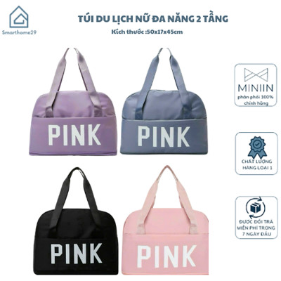 Túi Xách Du Lịch Cỡ Lớn 2 Tầng PINK, Túi Đa Năng Nam Nữ Sang Chảnh, Size To Đựng Nhiều Đồ - HÀNG CHÍNH HÃNG MINIIN