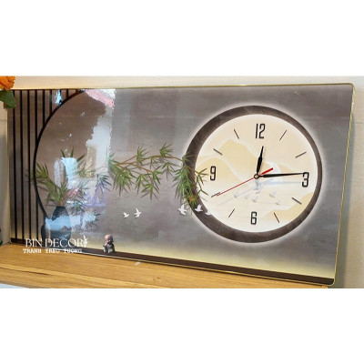 (ẢNH THẬT) Tranh đồng hồ tráng gương cành trúc tranh phòng khách quà tặng tân gia BINBIN