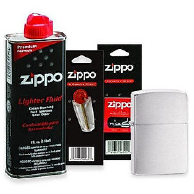 Combo 4 sản phẩm : Bật lửa Zippo Armor Brushed Chrome 162+Xăng+Đá+Bấc