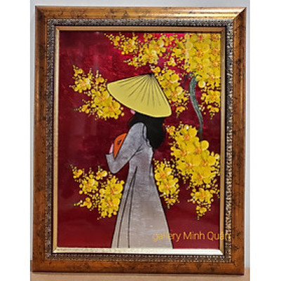 Tranh sơn mài" Thiếu nữ áo dài Viet Nam"
