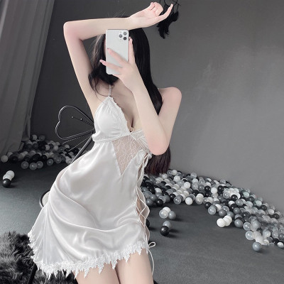 Váy ngủ lụa 2 dây chéo lưng phối ren đan hông sexy gợi cảm P42 - Đầm ngủ lụa 2 dây chéo lưng - Đồ ngủ nữ