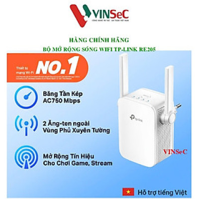 Bộ Mở Rộng Sóng Wifi TP-Link RE205 Băng Tần Kép AC750 - Hàng Chính Hãng