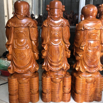 Tượng tam đa phúc lộc thọ bằng gỗ hương đá kt cao 70