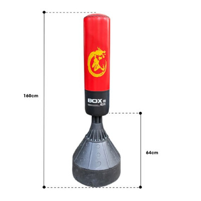 Trụ đấm đá Boxing G075 cao 160cm, đế đối trọng từ nhựa ABS dùng nước hoặc cát đổ vào để giữ thân bao khi tập.