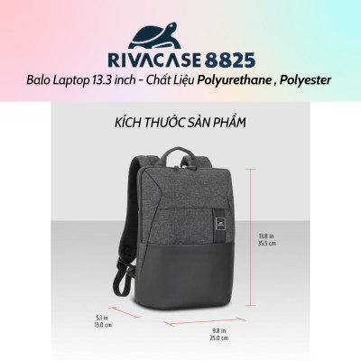 Balo Laptop Rivacase 8825 13.3 inch Chất Liệu Polyurethane , Polyester - Bảo Hành 24 Tháng - Hàng Chính Hãng