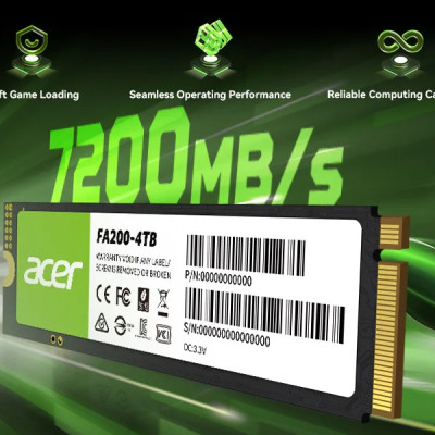 Ổ cứng SSD Acer FA200 M.2 NVMe 2.0 PCIe 4.0; Read speeds up to 7200 MB/s; tương thích Laptop, PC, PS5 - Bảo hành 5 năm Hàng chính hãng