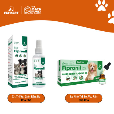 Lọ Nhỏ five Fipronil Spot on 10% Hỗ Trợ Trị Bọ Chét, Ve, Rận Cho Chó (0,67ml) - Fivevet