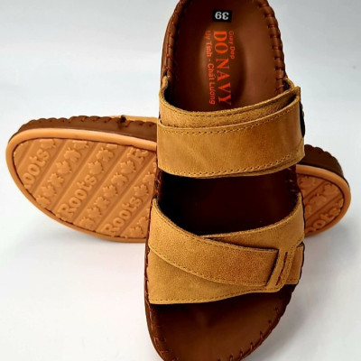 DÉP NAM QUAI NGANG DA BÒ 100%DONAVY, KIỂU 02 QUAI KÉP ĐẲNG CẤP, MAY HANDMADE 02 LẦN QUAI VÀ ĐẾ CHẮC CHẮN