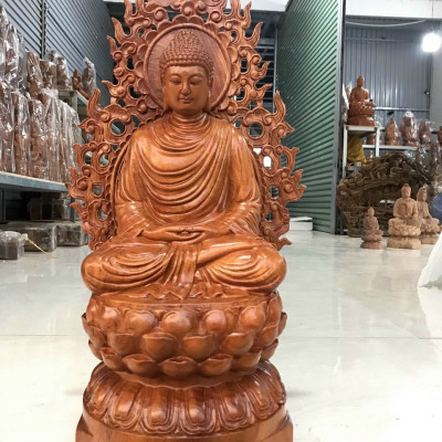 Tượng phật thích ca bằng gỗ đá kt cao 30×15×15cm +lá chắn cao 40cm