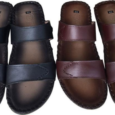 Dép nam quai ngang TRƯỜNG HẢI  đế âm dép hai quai da bò thật cao cấp mặt đê cao su chống mòn không trơn THQN611 