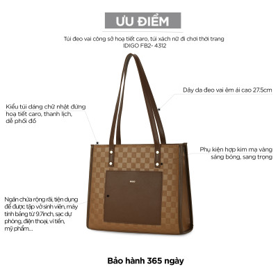 Túi xách nữ đeo vai đi chơi thời trang IDIGO FB2 - 4312, túi công sở đựng tài liệu phong đứng cứng cáp