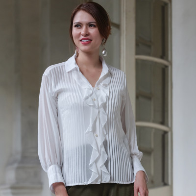 Áo Sơ Mi Áo Kiểu Nữ Đẹp Thời trang thiết kế Hity TOP119 (Trắng Kim Cương)