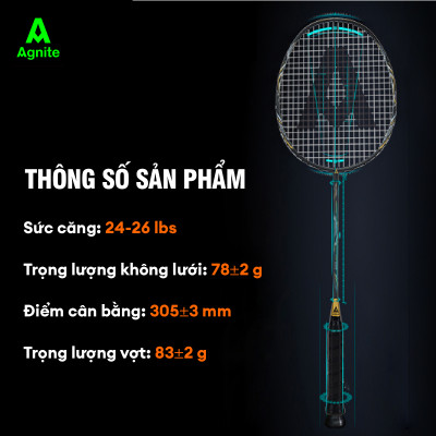 Vợt cầu lông đơn cao cấp chơi chuyên nghiệp Agnite, 100% CARBON, khớp nối liền siêu bền nhẹ tặng kèm túi đựng vợt