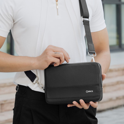 Túi Đeo Chéo Túi Da Nam Cầm Tay GENCE TC02 Chất Liệu Da Bò Cao Cấp Màu Đen