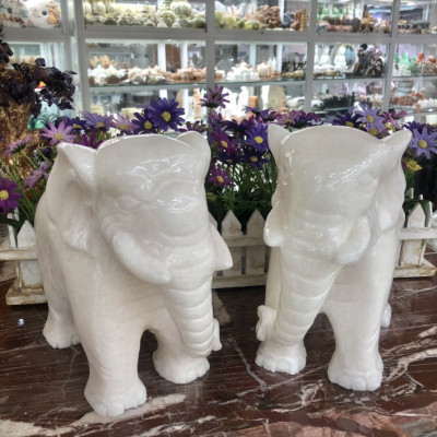 Tượng voi phong thủy đá cẩm thạch trắng - Cao 20 cm