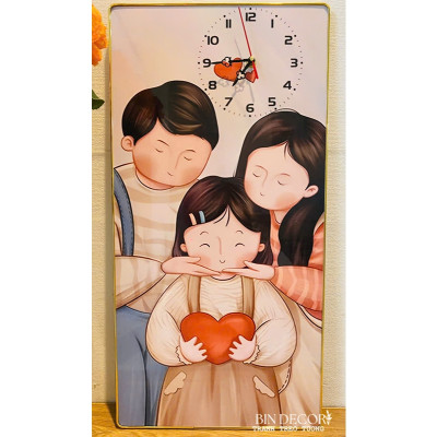 (ẢNH THẬT) Tranh đồng hồ treo tường gia đình yêu thương kèm đinh treo