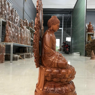 Tượng phật thích ca bằng gỗ đá kt cao 30×15×15cm +lá chắn cao 40cm