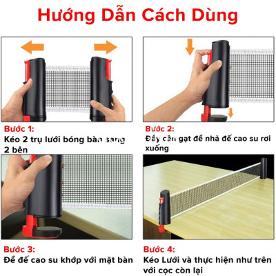 Trụ Kẹp Có Lưới Bóng Bàn Rút Gọn Chất Liệu ABS Cao Cấp Chiều Dài Điều Chỉnh Tới 1,7m Chọn Màu - Hãng dododios