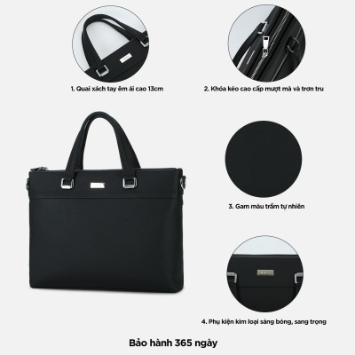 Túi xách công sở nam nữ đựng laptop 14 inch IDIGO MB1 - 16000, túi đựng tài liệu A4 da thật cao cấp