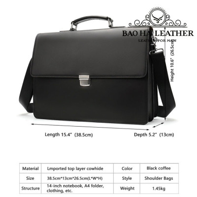 Cặp công sở nam cao cấp BHM8582 Da bò nguyên tấm chống nước, vừa laptop 14inch