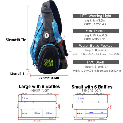 Single Shoulder Bag Fishing Tackle Bag Outdoor Shoulder Storage Bag Fishing Gear Bag with 2 Bait Boxes LED Warning Light
