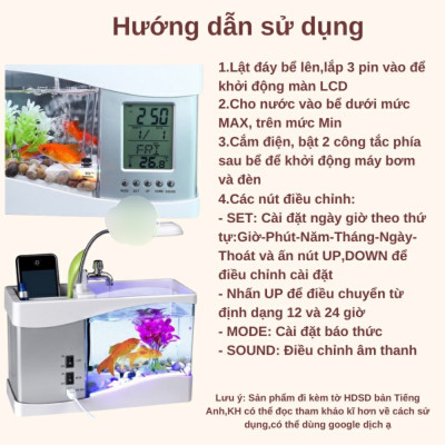 Bể Cá Mini Để Bàn Làm Việc 3 in 1 Kiêm Đồng Hồ  Siêu Dễ Thương Hàng Loại 1 - Chính Hãng MINIIN + Tặng sỏi trang trí bể cá,sỏi biển đủ kích thước - Màu Ngẫu Nhiên