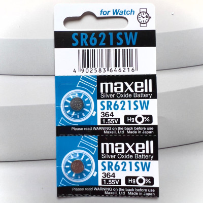 Vỉ 5 Viên Pin SR621SW / 364 Maxell 1.55V Cho Đồng Hồ Đeo Tay