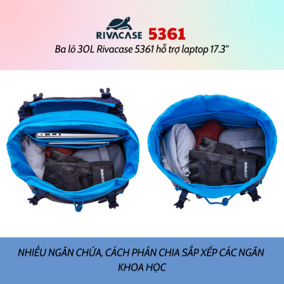 Balô 30L Rivacase 5361 Để Vừa laptop 17.3" - Bảo Hành 24 Tháng - Hàng Chính Hãng