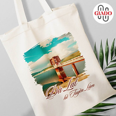 Túi canvas GIADO, túi vải bố, túi tote mẫu Đà Lạt hồ Tuyền Lâm câu cá