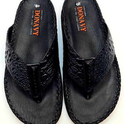  DÉP KẸP NAM DA BÒ THẬT 100% DONAVY CAO CẤP ,IN VÂN CÁ SẤU NỔI BẬT DOKB