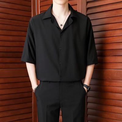 Áo sơ mi nam form rộng tay lỡ Hàn Quốc cổ vest phong cách unisex chất vải kate lụa mịn chống nhăn thời trang PONIVALAZA