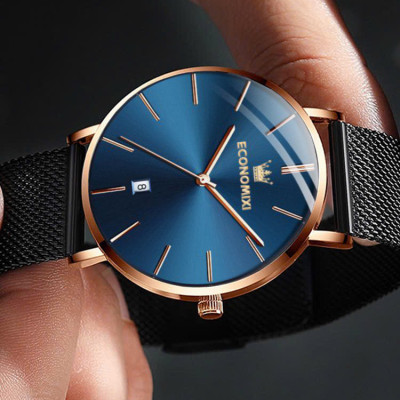 Đồng Hồ Nam Chính Hãng ECONOMICXI Dây Thép Mành Đen Kích Thước Mặt 40mm Có Lịch Ngày - Thiết Kế Nam Tính ECNTA23