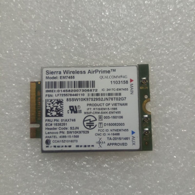 Card WWAN 4G Lenovo ThinkPad EM7455 4G LTE dùng cho laptop Lenovo Thinkpad L470, L570, P51, P70,P71,T470,T470p,T570,X270 - Hàng chính hãng