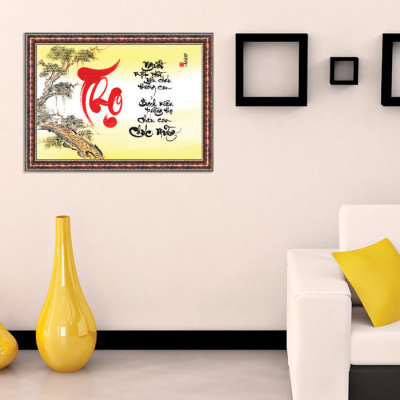 Tranh Thư Pháp BÁCH NIÊN TRƯỜNG THỌ (TP_41X56-16) (41 x 56 cm) Thế Giới Tranh Đẹp
