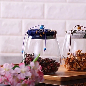 BÌNH HŨ ĐỰNG TRÀ THỦY TINH CRYSTAN NẮP BỌC VẢI NHIỀU MÀU 800ml ( GIAO NGẪU NHIÊN ) - ANTH444