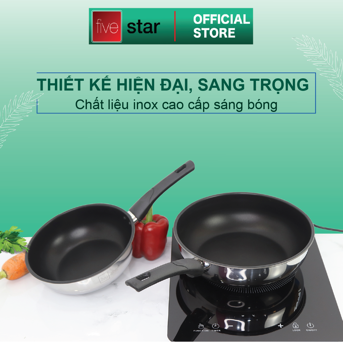 Chảo đáy từ chống dính sâu lòng cao cấp Fivestar inox 430 , tặng 5 muỗng ăn