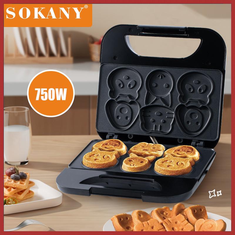 Máy làm bánh sokany 6 khuôn hình thú, máy nướng bánh công suất lớn