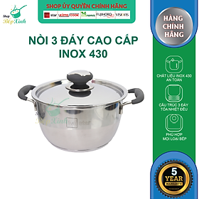 Nồi 3 đáy inox 430 Thân Cool Fivestar Standard quai silicon chống nóng nắp inox (16cm)