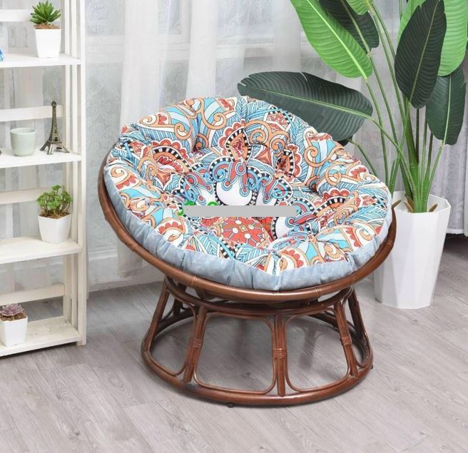 Ghế mặt trăng Papasan mây thật cao cấp Juno Sofa size 1m, Nệm hoa văn Indochine